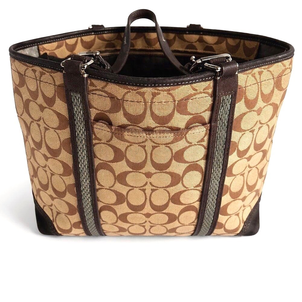 Iconic Coach Signature Jacquard Gallery Tote Metallic Stripe Suede Trim 8K52